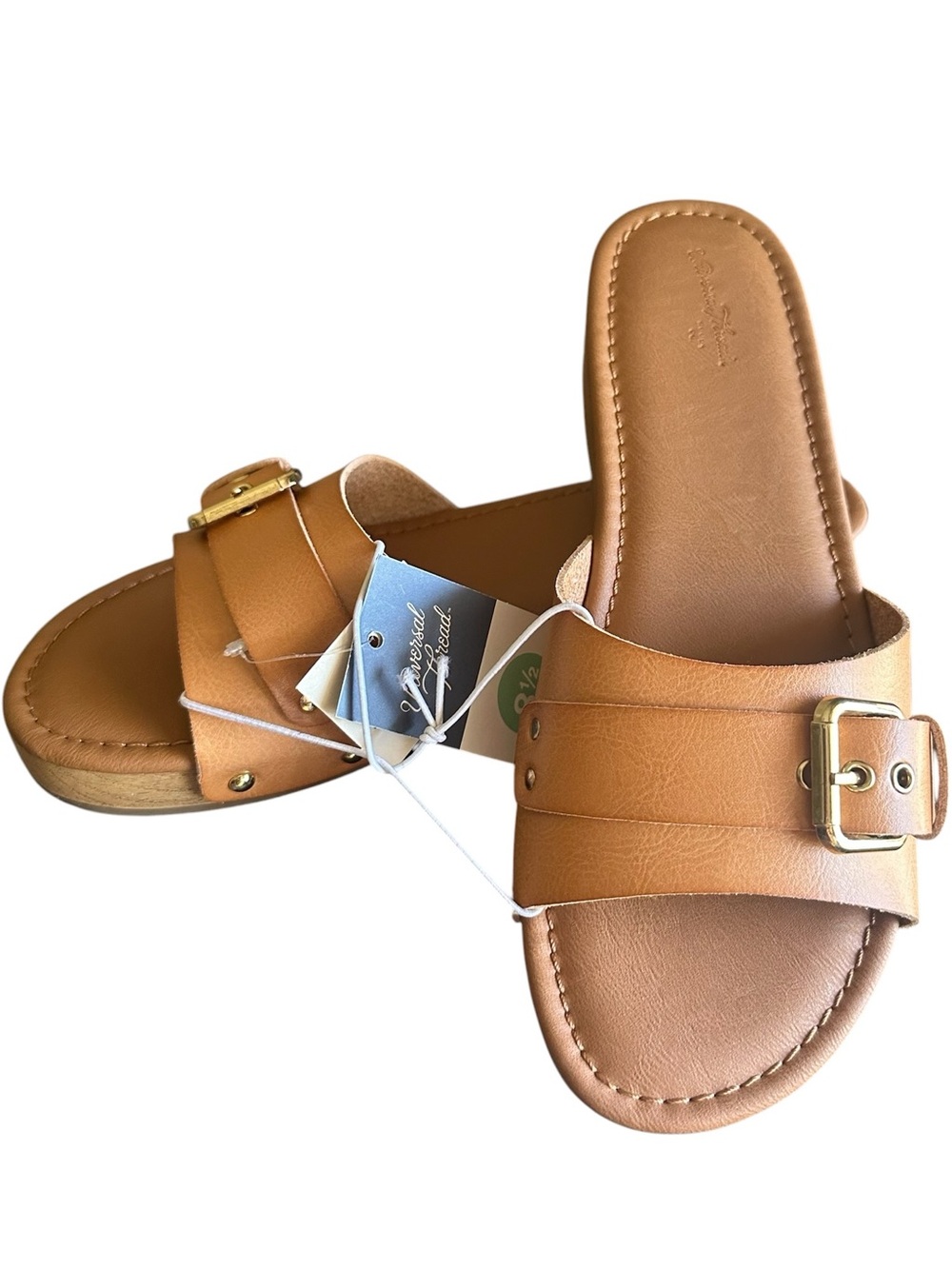 Universal Thread Women’s Tan Leather Slide Sandals with Buckle - Picture 5 of 7